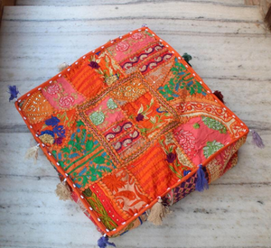 Funda de Cojín Cuadrada de Algodón con Estilo Tradicional Indio, Decoración del Hogar, Funda de Cojín de Piso Hecha a Mano con Diseño Tribal Banjara - Product Image 2