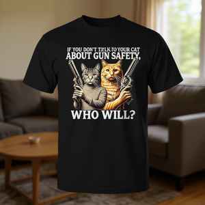 T-shirt promozionale da donna con stampa 'If You Don't Talk to Your Cat About Gun Safety for Who' - Product Image 3