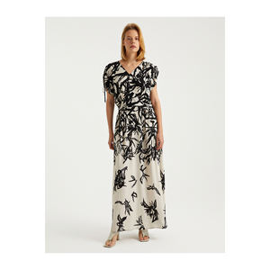 Gathered Detailed Printed Maxi <b>Viscose</b> Casual <b>Dress</b> BGN Turkey - Product Image 2