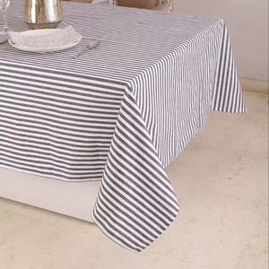 Nappe de table tissée 100% coton en noir avec motif à rayures pour un usage domestique - Product Image 1