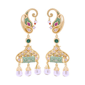 Boucles d'oreilles traditionnelles plaquées or AD élégantes Antique Imitation laiton à la mode Dangle Dangle pour les mariages fournisseur direct - Product Image 2