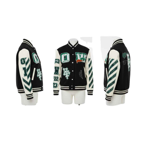 Warm wool leather <b>men</b> <b>varsity</b> <b>jacket</b> custom logo embroidery college style letterman <b>bomber</b> outerwear factory manufacturer - Product Image 6
