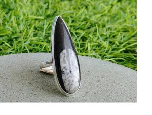 Orthoceras Large Gemstone <b>Ring</b> Handmade 925 Sterling <b>Silver</b> Bold Black and White Statement Kuber <b>Ring</b> for <b>Men</b> and Women - Product Image 2