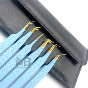 Pince à épiler d'extension de cils à prise en diamant doré enduit de couleur bleu clair - Product Image 3