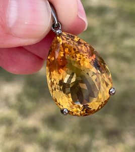 Pendentif en citrine naturelle en forme de larme, argent sterling 925 plaqué or 14 carats, certifié IGI, classique, élégant, fait à la main, grande pierre précieuse - Product Image 1