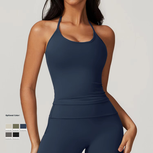 Top de Punto Transpirable de Color Sólido con Cuello Halter para Mujer, Estilo Minimalista, Corte Regular, Material de Spandex y Poliéster - Product Image 2
