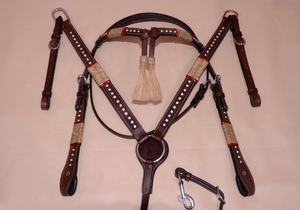 Ensemble de couvre-chef et de collier de poitrine en cuir de vache à utiliser pour les vêtements de cheval fait pour l'équitation de cowboy - Product Image 4