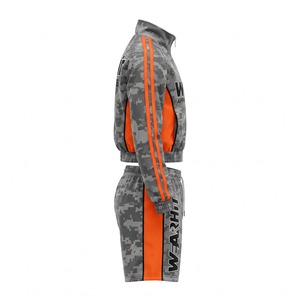 Custom Tracksuit Set Rib Collar Cropped Polyester Racing Jacket and <b>Shorts</b> Sublimation Urban Digital Camo Neon <b>Orange</b> OEM - Product Image 4