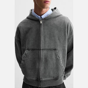 Nuevo estilo Color sólido Cremallera completa Sudaderas con capucha lavadas con ácido Mezcla básica de algodón La mejor llegada Sudaderas con capucha con lavado ácido más vendidas - Product Image 4