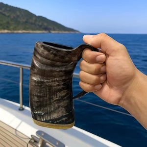 แก้วมักรูปเขาควายทำมือขายดีดีไซน์จากธรรมชาติที่เป็นเอกลักษณ์งานฝีมือที่ทนทานเหมาะสำหรับคนรักกาแฟหรือชาจากอินเดีย - Product Image 1