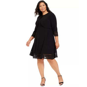 Robe trapèze noire et boléro Jessica Howard pour femme, taille 20W, longueur ras du sol, tenue de soirée, technique crochetée, bordure illusion - Product Image 1