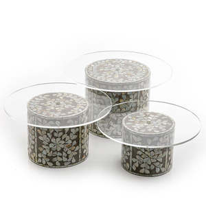 Présentoir de table élégant pour fêtes d'hôtel et de mariage Plateau en acrylique pour gâteau en nacre Lot de 3 plateaux de service élégants - Product Image 5