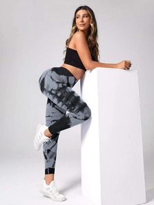 Haute qualité femmes cravate teinture sans couture Gym Yoga Leggings tricoté tissu imprimé Fitness Sport pantalon avec Logo à la taille - Product Image 5