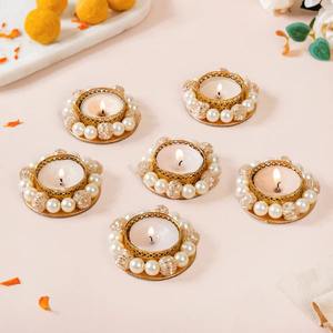 Juego de 6 Portavelas Decorativos de Perlas para Velas de Té, Hechos a Mano, Ecológicos, de Metal, Decoración para el Hogar, Regalos de Navidad y Bodas - Product Image 1