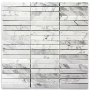 C74xp <span class=keywords><strong>Carrara</strong></span> đá cẩm thạch hình chữ nhật xếp chồng lên nhau ngón tay Gạch Mosaic đánh bóng 5/8x4 tự nhiên màu be Calcite với mài dũa kết thúc - Product Image 1