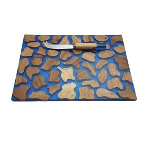 Tabla de cortar rectangular de madera de acacia y bambú natural, tabla de queso con diseño de resina azul, utensilios de cocina ecológicos - Product Image 1