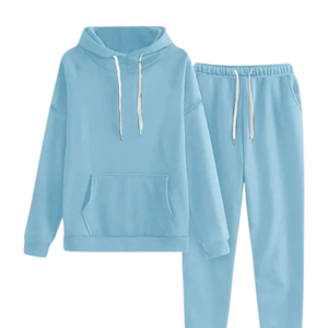 Conjunto Deportivo Informal de Invierno para Mujer, Sudadera con Capucha Azul Claro y Pantalones Jogger, Venta al Por Mayor, Fabricante OEM - Product Image 2