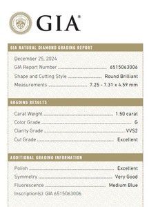 B2B d'vins เพชรพลอย Gia ได้รับการรับรอง1.50 CT เพชรสีขาวหลวมตามธรรมชาติกลม G ไหลบริสุทธิ์บริสุทธิ์ - Product Image 3