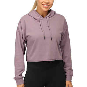 Sudadera de cuello redondo personalizada de alta calidad, Top corto informal de algodón, sudaderas con capucha para mujer, sudadera recortada transpirable para mujer - Product Image 1