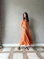 Robe maxi en lin sans manches, robe en lin orange brûlé, robe chemise en lin lourd, confortable