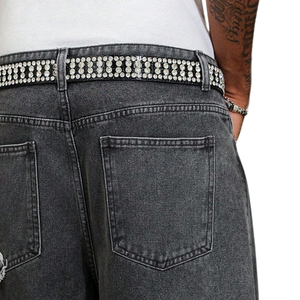 <b>Mens</b> Loose Fit Black Denim <b>Jeans</b> Distressed Ripped Frayed Detail Washed Streetwear Casual Fashion Pants For <b>Men</b> Modern Urban - Product Image 4