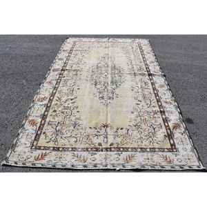 Alfombra de 5.8x9.4 pies, Alfombra Turca Vintage, Alfombra Oriental Blanca de Lana - Product Image 5