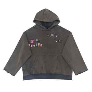 100% coton tissu Stone Wash French Terry plat broderie Vintage sweat à capuche pour hommes - Product Image 1