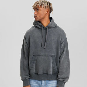 Sweat à capuche double délavé à l'acide en éponge française 100% coton pour hommes, col à capuche coupe ample pour l'hiver avec logo personnalisé de haute qualité - Product Image 3