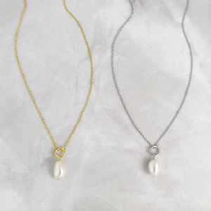 Collar de perlas de agua dulce, collar con colgante de perlas para mujer, joyería nupcial chapada en oro de 14 quilates de Plata de Ley 925 - Product Image 1