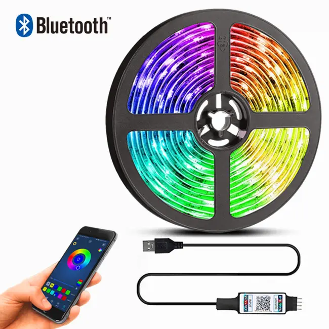 Tira de luces led rgb con sincronización de música, luces flexibles con colores rgb móviles