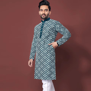 White Embroidery Thread Work Pakistani Fashion Eid& Ramzan Month Special Traditional Look Design Popular Kurta Set For Men Wear - Product Image 1
