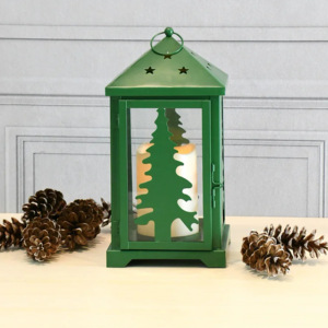 Silver <b>Christmas</b> <b>Tree</b> Cutout Mini Lantern Green Metal Handmade Modern Candle Pillar Holder Home Decorative Candle <b>Jars</b> - Product Image 2