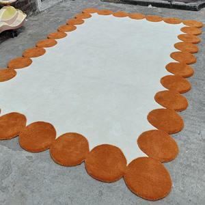 Ensemble de tapis en laine touffetés à la main, motif festonné ivoire, designer moderne personnalisé, pour la maison ou le pique-nique - Product Image 6