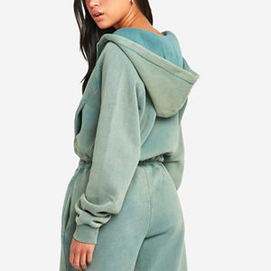 Wholesale 100% Cotton <b>Zip</b> <b>up</b> Acid Wash <b>Crop</b> Top Hoodie for Women Casual Pullover Long Sleeve Lightweight Casual Wear Hoodie - Product Image 5