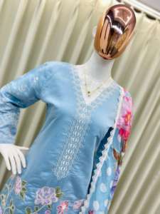 Beau costume de créateur Farsi Salwar ensemble de trois pièces pour femmes broderie à la mode travail élégant vêtements ethniques indiens - Product Image 3