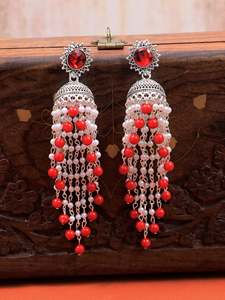 Best Selling High Quality <b>Blue</b> Pearls Oxidised <b>Silver</b> Long Ethnic Jhumka Stud <b>Earrings</b> for Women Direct From Indian Supplier - Product Image 4