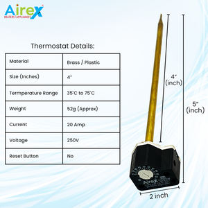Thermostat électronique à arrêt automatique Airex pour chauffe-eau électrique, capteur de contrôle de la température (4 pouces) - Product Image 6