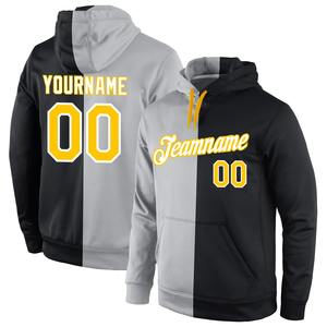 Industrie directe en gros 3D brodé personnalisé cousu gris or-noir fendu mode sport pull sweat à capuche - Product Image 1