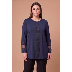 Suéter de punto con detalles en los hombros y mangas, talla grande, color azul marino - Product Image 1