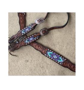 Vente chaude Premium Cuir Marron Headstall Poitrine Collier Tack Set Une Oreille Designer avec Boucle Ardillon Floral Outillage Direct Inde - Product Image 3