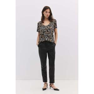 Camiseta Casual de Mujer con Cuello en V, Estampada, con Lazo, Transpirable, de Algodón, Tallas XS XXS, Versión Ajustada, Corta, Verano, Holgada - Product Image 5