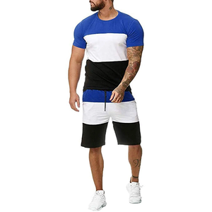 Ensemble t-shirts et shorts de sport décontractés à manches courtes et col en O été 100% ensembles de t-shirts respirants en coton - Product Image 1