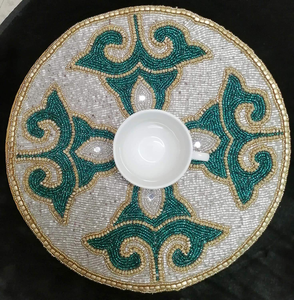 Manteles individuales con cuentas para mesa de comedor verde azulado dorado plateado, manteles individuales con cuentas redondos para reuniones, Acción de Gracias y fiestas familiares - Product Image 4