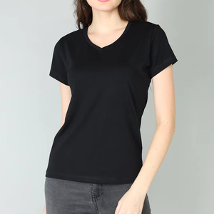 Haute qualité 100% coton été femmes col en v T-Shirt respirant décontracté à manches courtes blanc doux t-shirts nouvelle femme écologique - Product Image 1