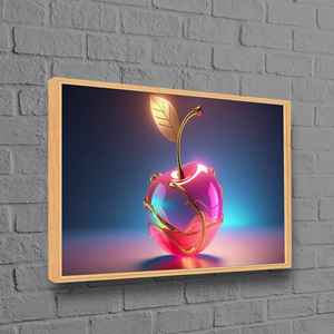 Art mural Golden Cherry : Impression sur toile de fruits roses brillants pour une décoration glamour moderne, 1P - Cadre naturel - Product Image 1