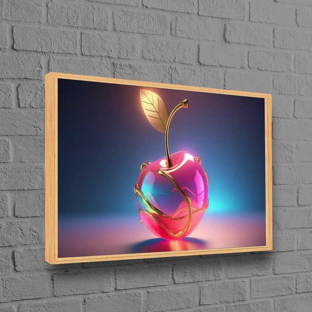Golden Cherry Wall Art: Shiny Pink Fruit Canvas Print for Modern Glam Decor,1P-Natural Framed