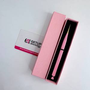 Pince à épiler pour cils GETUP BROSONS IMPEX, longue et droite, avec revêtement en poudre rose, découpe en forme de cœur et pointe dorée, outil de beauté - Product Image 2