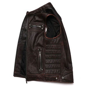 Custom Men's Genuine Leather Motorcycle <b>Vest</b> Vintage <b>Brown</b> Biker <b>Vest</b> Zip Front Sleeveless Leather Waistcoat Made In Pakistan - Product Image 1