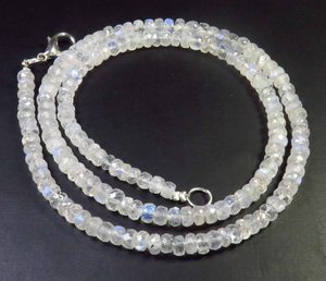 Collier de pierre de lune africaine blanche naturelle 100% de haute qualité 4.5-5mm pierres précieuses Rondelle coupe perles à facettes 18 "brin bricolage - Product Image 1
