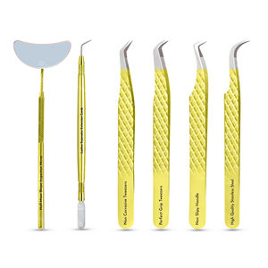 Pinzas Profesionales para Pestañas de Acero Inoxidable Antimagnéticas con Mango Cómodo, Instrumentos Kaamir, Suministros para Extensión de Pestañas, Anguladas - Product Image 2